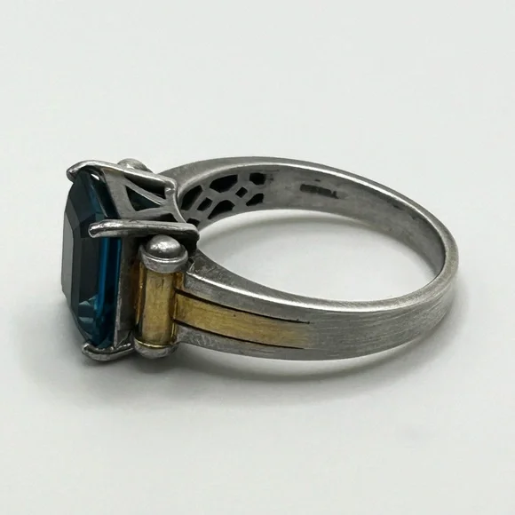 Sterling Silver Ring with Glass Stone and Gold Dipped Accenting - Size 12